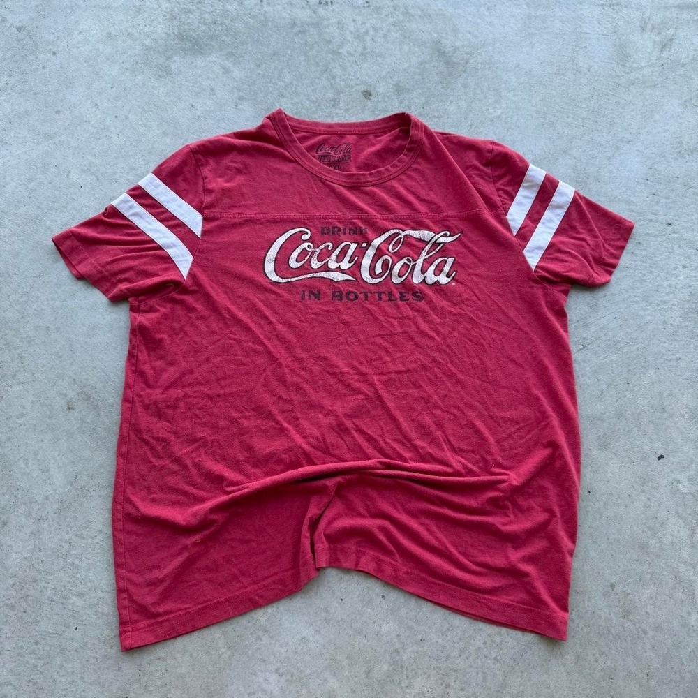 Coca-Cola Vintage red cotton & polyester t-shirt with white stripes on sleeves